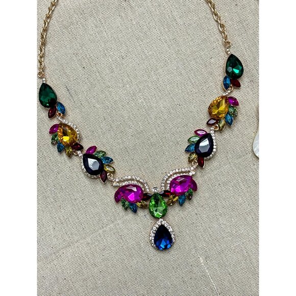 Women Jewelry Set Rhinestone Crystal Bride Statement Choker Necklace Teardrop Cl - Picture 4 of 6